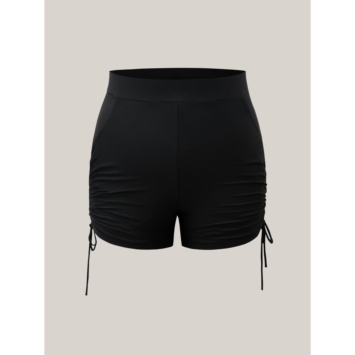Plus Size Ruched Drawstring Pocket Slim Swim Bottom Women's Swimwear Black Beach Gathered High stretch Skinny High Rise Slanted pocket Curve Swim Bottoms BloomChic 14-16/1X Product Image