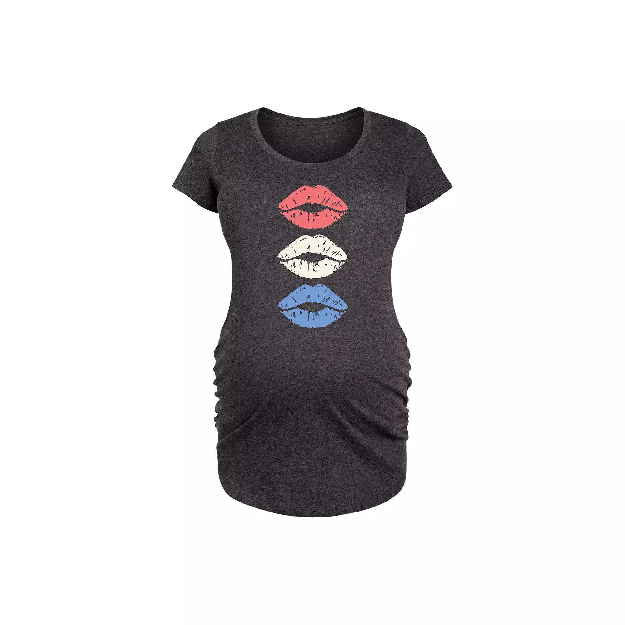 Maternity Red White Blue Lips Graphic Tee, Womens Heather Grey Product Image