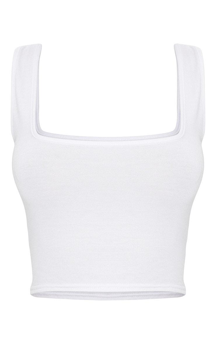 Basic White Cotton Blend Square Neck Crop Tank Product Image