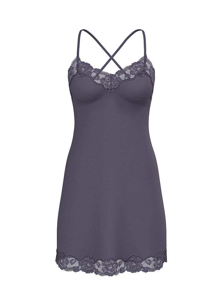 Ribbed Modal & Lace Cross-Back Slip Dress Product Image