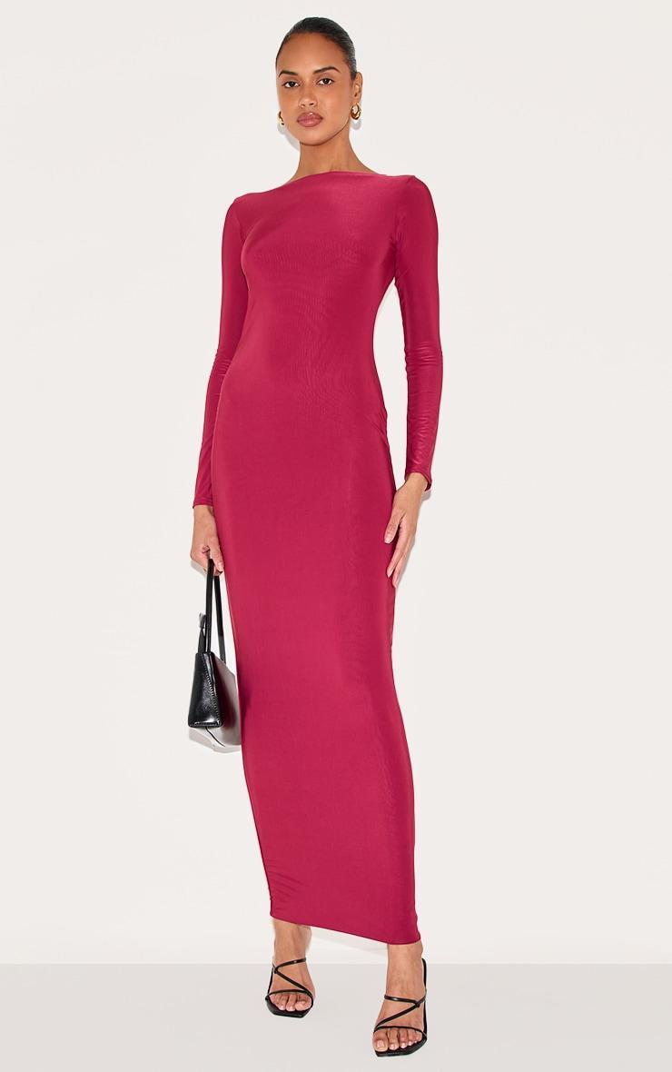 Wine Double Layer Slinky Maxi Dress Product Image