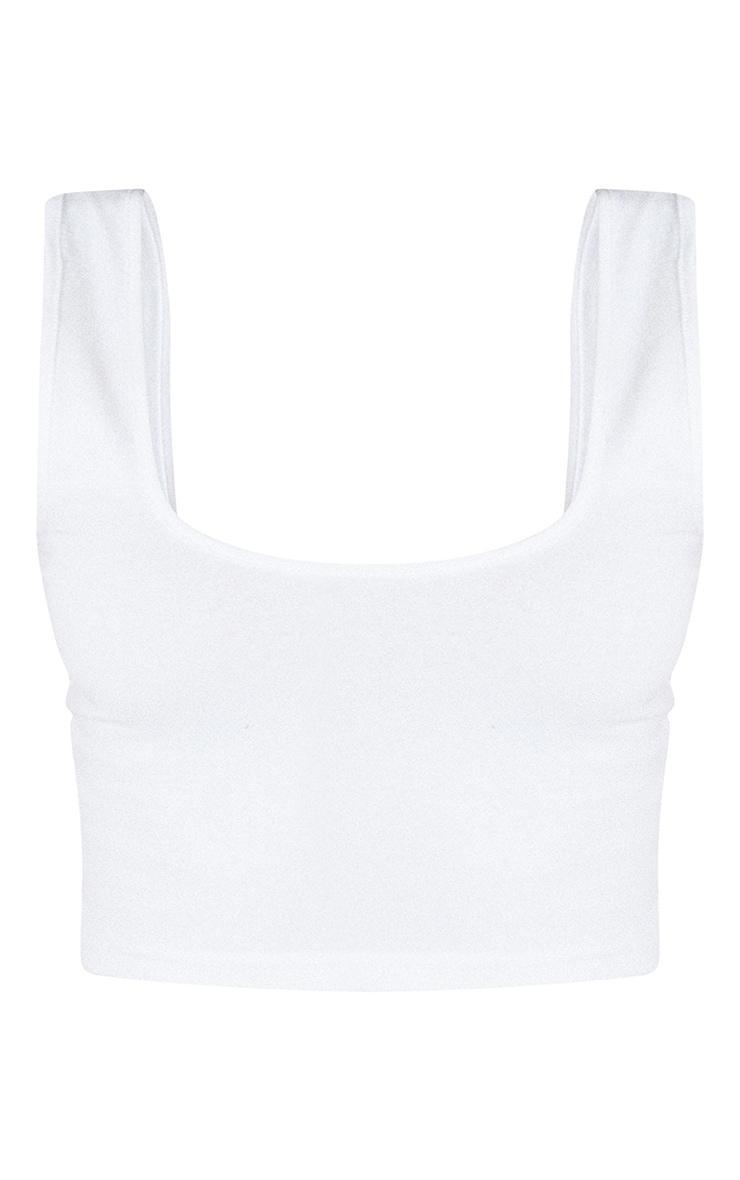 Basic White Cotton Blend Square Neck Crop Tank Product Image