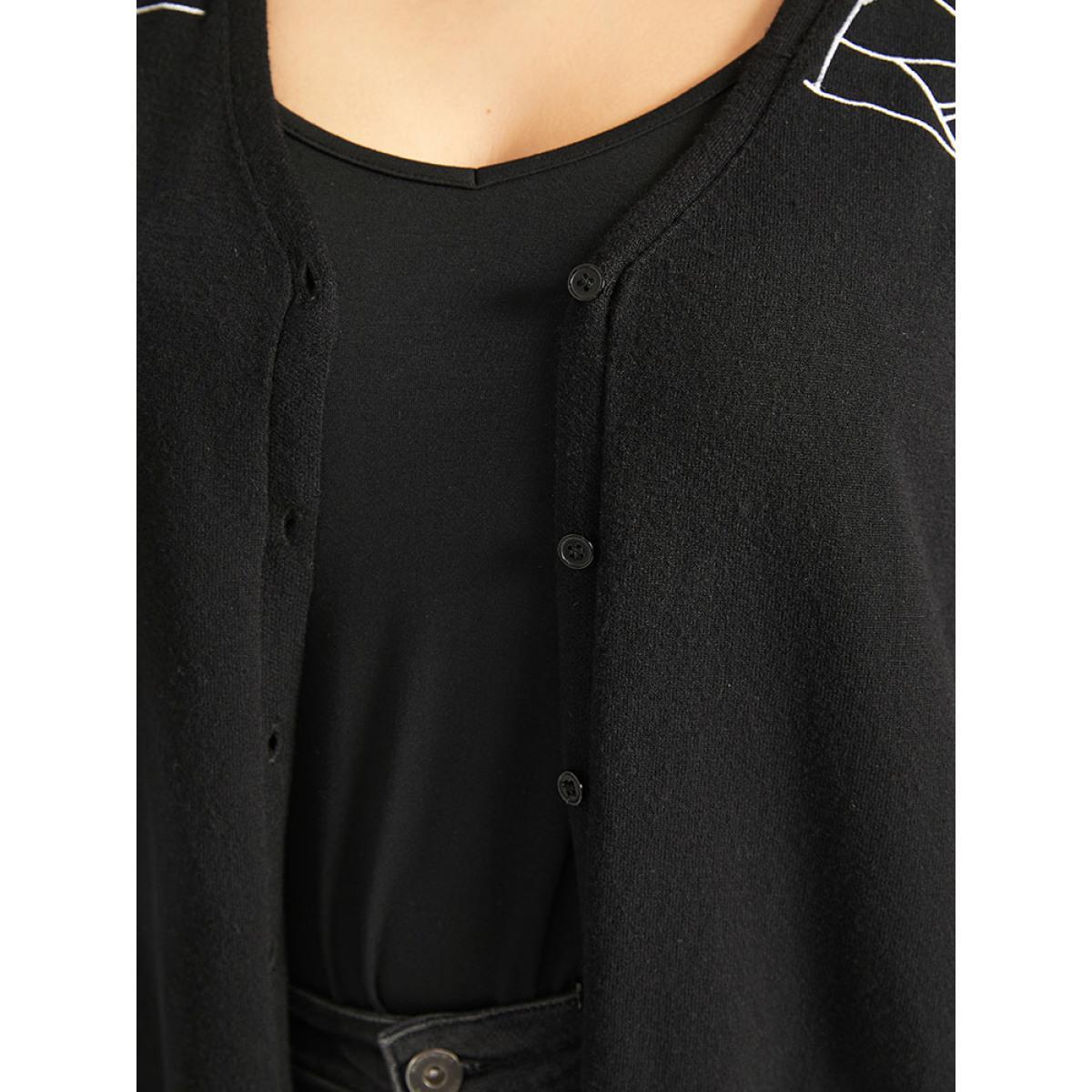 Plus Size Supersoft Essentials Halloween Spider Web Button Through Cardigan Black Women Casual Loose Long Sleeve Dailywear Cardigans BloomChic 28/5X Product Image