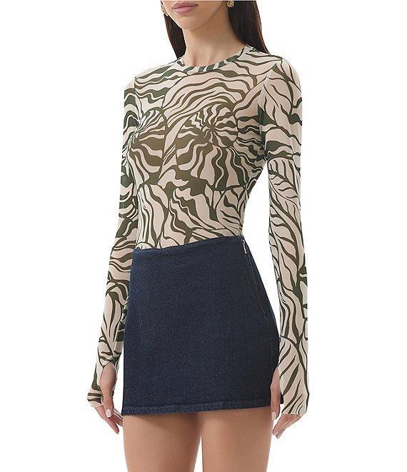 AFRM Kaylee Printed Mesh Crew Neck Long Sleeve Top Product Image