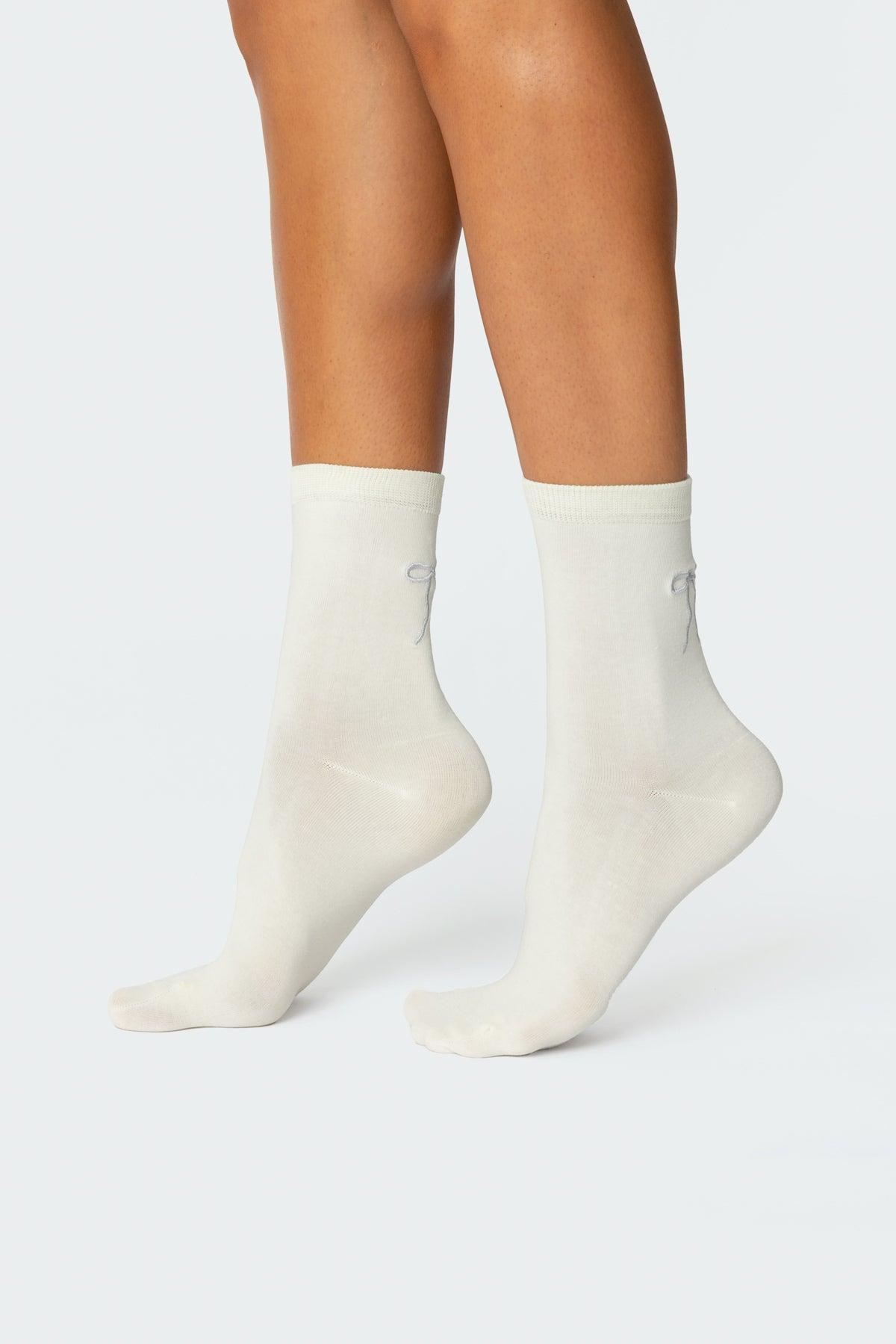 Embroidered Bow Socks Product Image