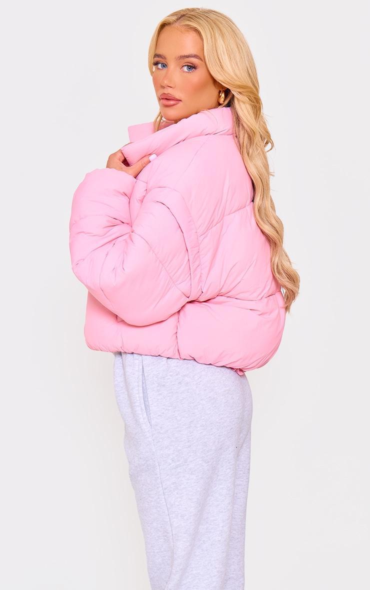 Pink Soft Nylon Set In Sleeve Popper Pocket Puffer Product Image