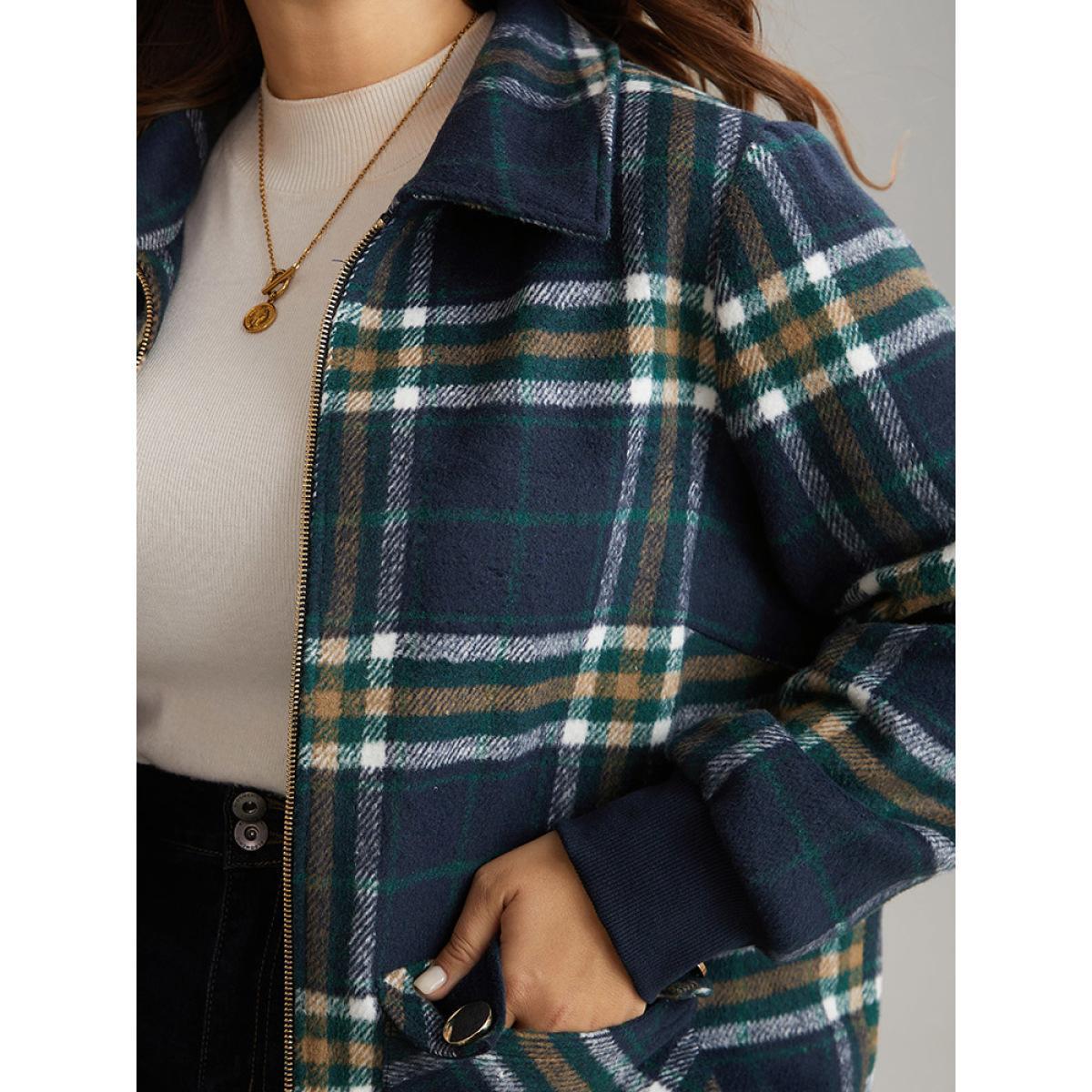 Plus Size Plaid Button Detail Pocket Zipper Jacket Women Multicolor Zipper Pocket Dailywear Jackets BloomChic 14-16/1X Product Image