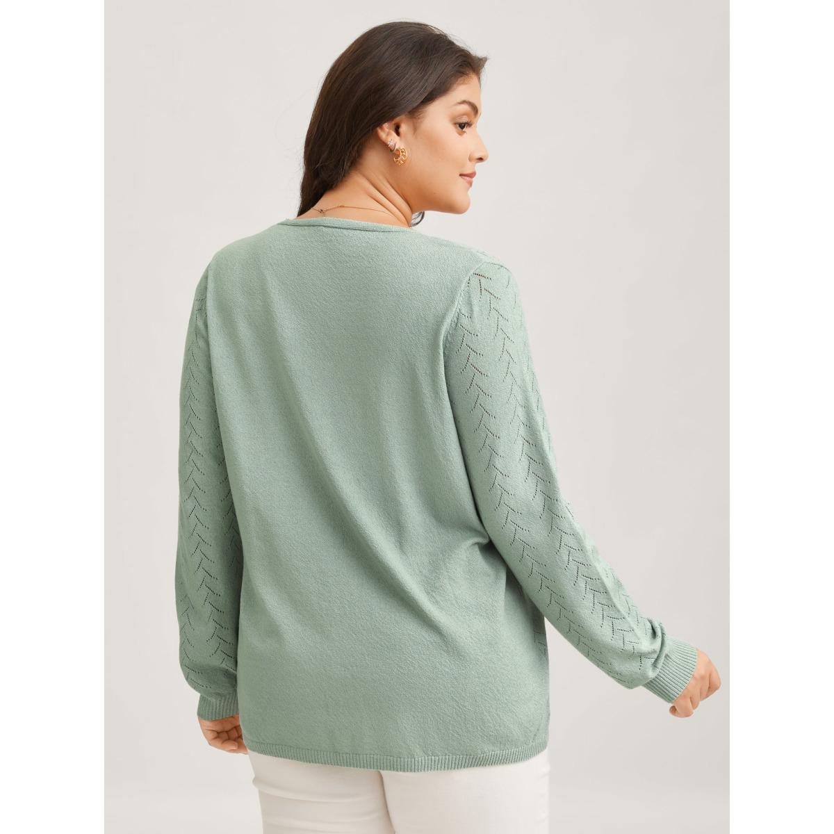 Plus Size Texture V Neck Lightweight Pullover Greenbean Women Casual Long Sleeve V-neck Everyday Pullovers BloomChic 22-24/3X Product Image