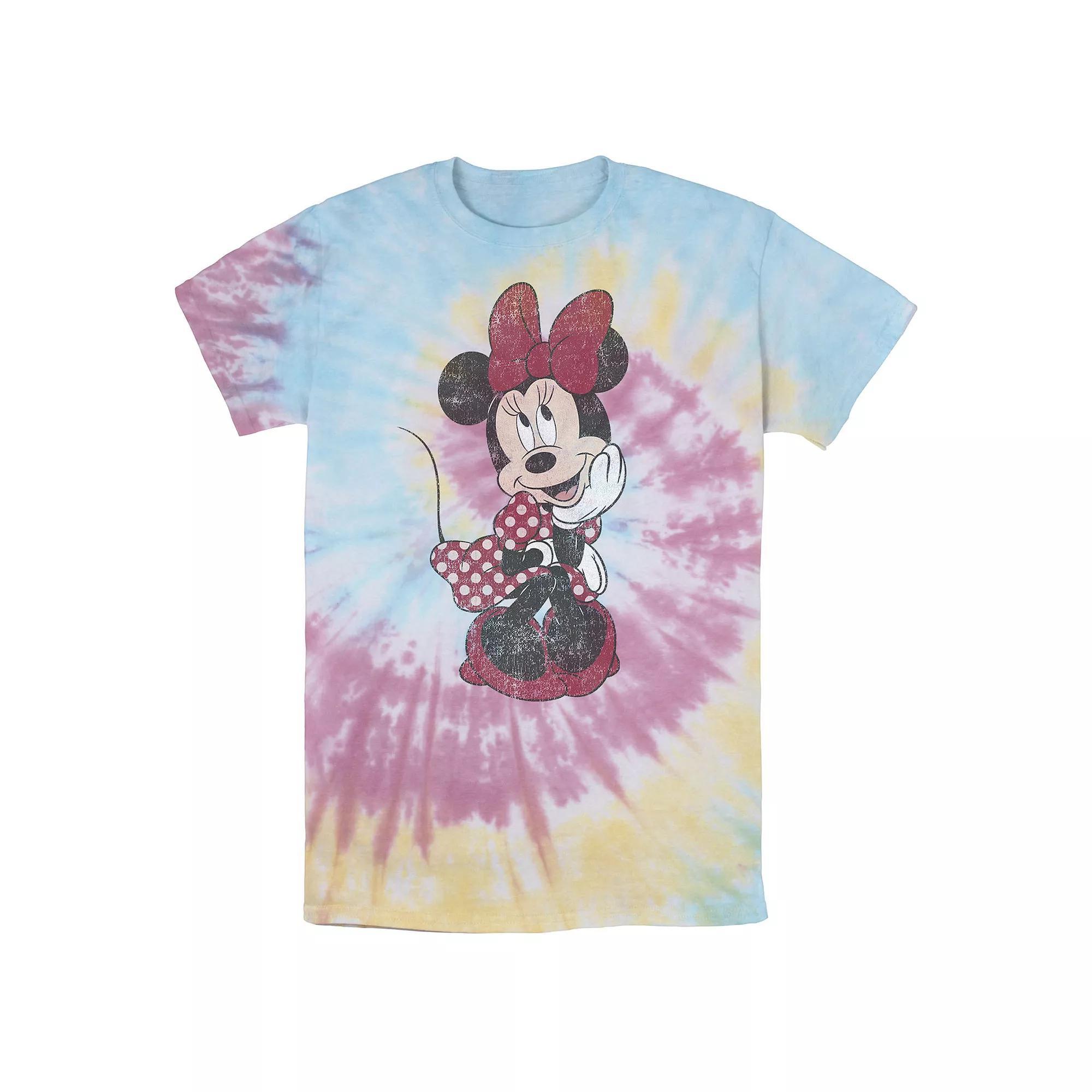 Disney's Minnie Mouse Men's Shy Vintage Bomabrd Wash Tee, Size: Small, Blue Pink Light Yellow Product Image