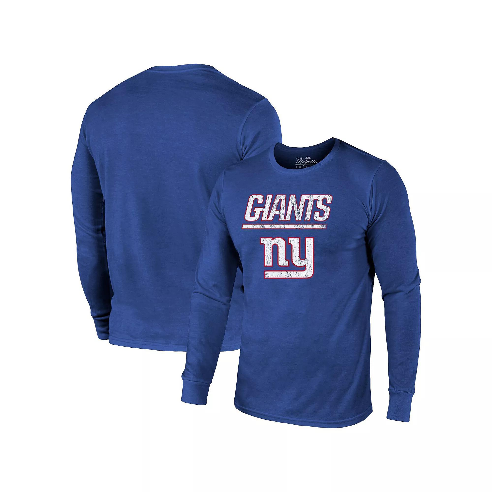 New York Giants Majestic Threads Lockup Tri-Blend Long Sleeve T-Shirt - Royal, Men's, Size: 2XL, Blue Product Image