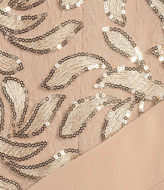 R & M Richards Crew Neck Short Sleeve Embroidered Sequin Poncho Overlay Sheath Dress Product Image
