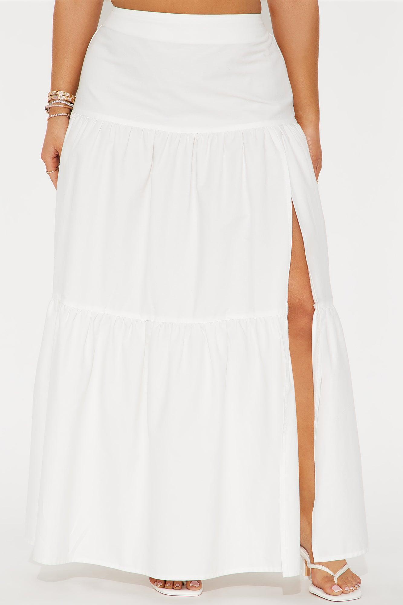 Zoey Poplin Tiered Maxi Skirt - White Product Image