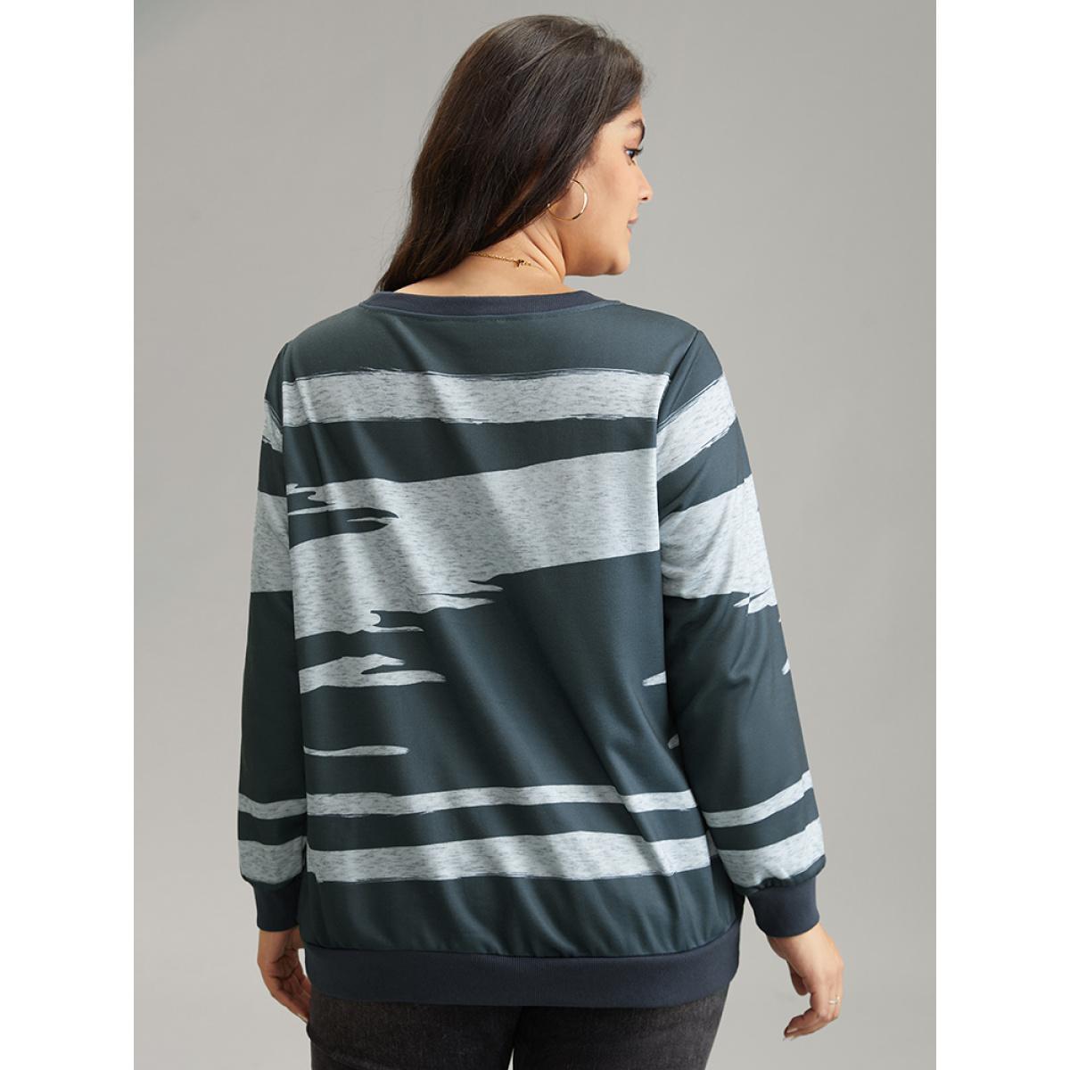Plus Size Brush Print Rib Knit Contrast Sweatshirt Women Multicolor Casual Rib Knit Round Neck Dailywear Sweatshirts BloomChic 14-16/1X Product Image