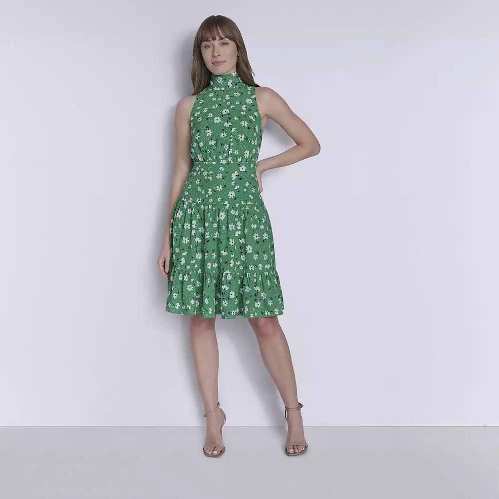 Women's La Nouvelle Renaissance Tie Neck Fit & Flare Dress, Size: 14, Green Floral Product Image