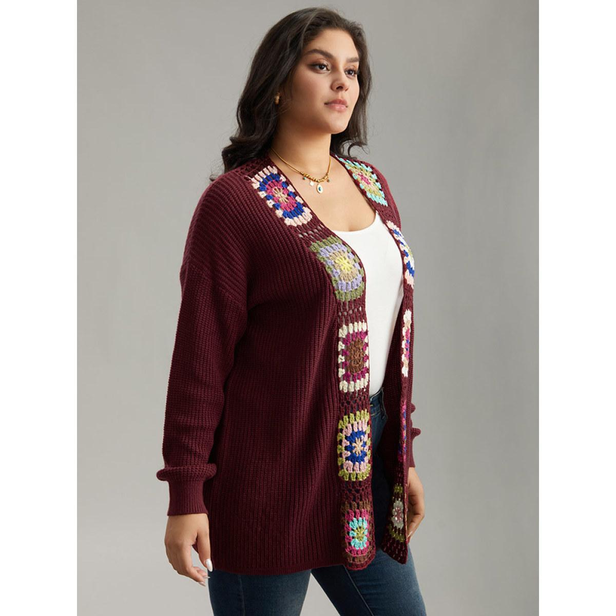 Plus Size Floral Embroidered Open Front Cardigan Scarlet Women Casual Loose Long Sleeve Dailywear Cardigans BloomChic 28/5X Product Image
