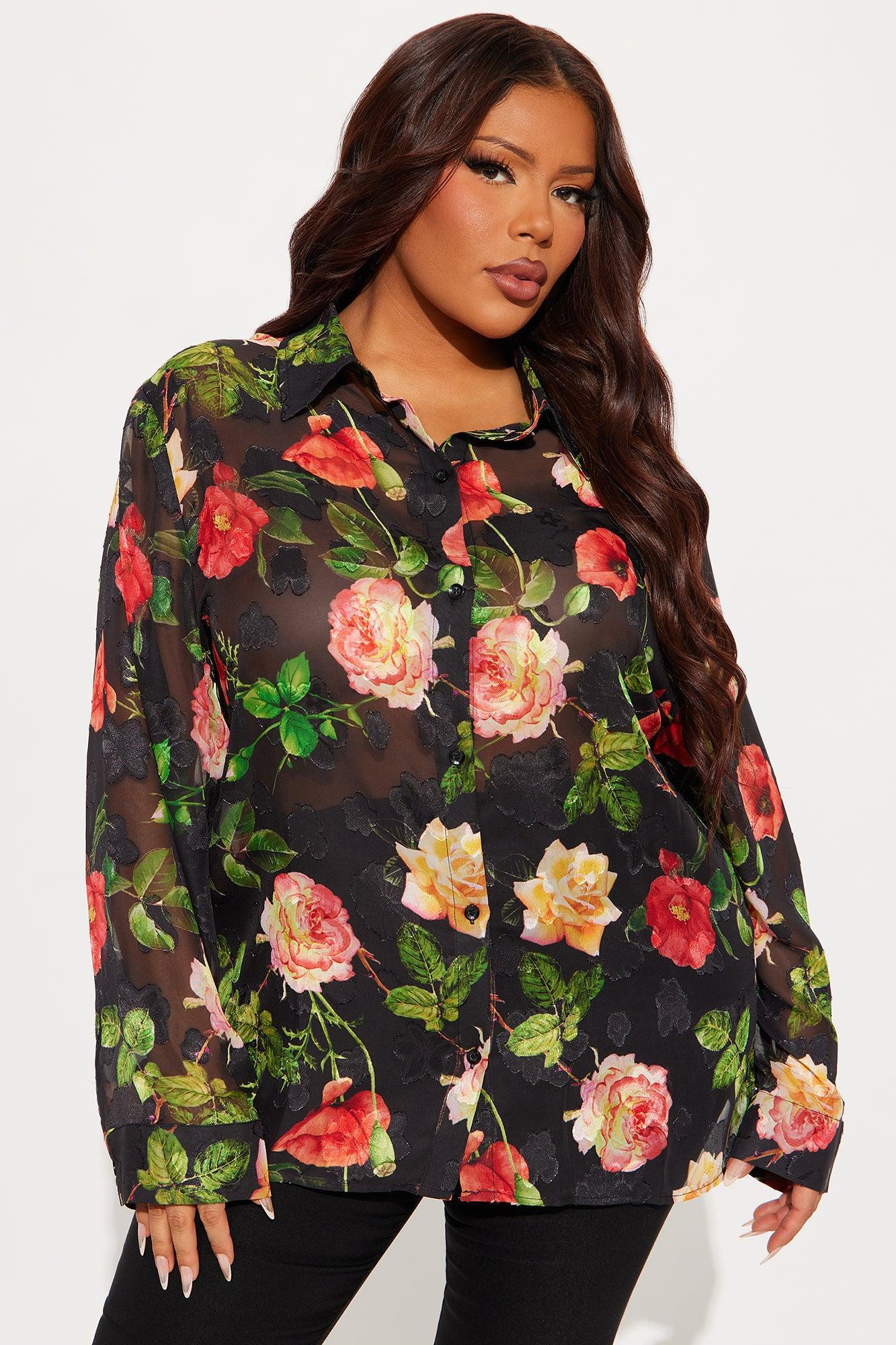 Surrounded By Beauty Floral Chiffon Shirt - Black/combo Product Image