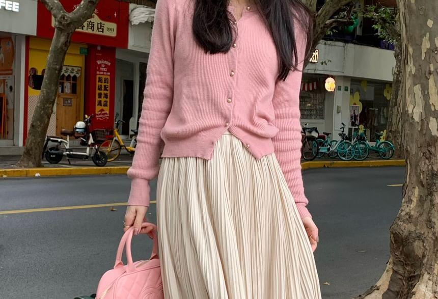 High Rise Plain Shirred Midi A-Line Skirt Product Image