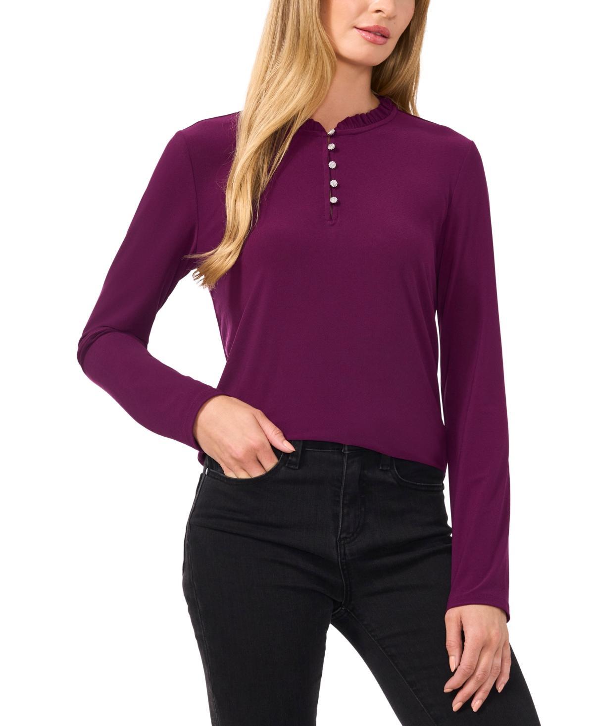 CeCe Long Sleeve Half Placket Knit Blouse (New Ivory) Women's Clothing Product Image