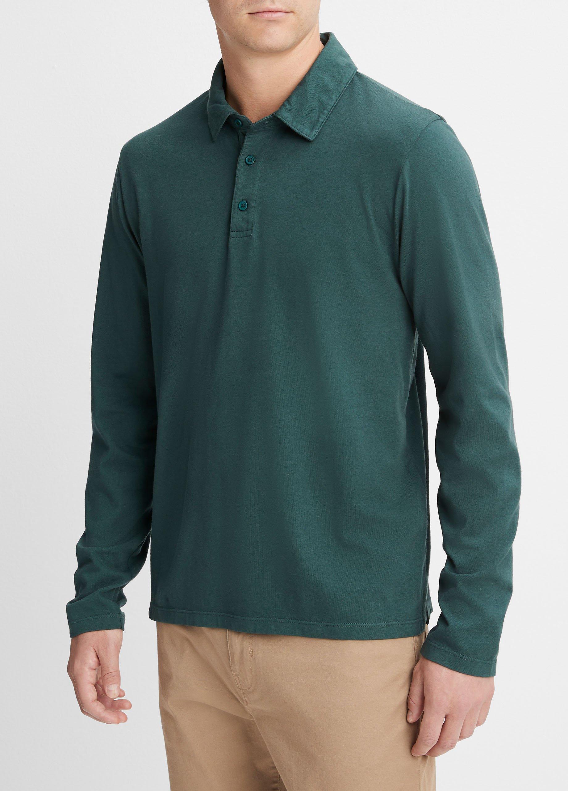 Mens Garment Dye Long-Sleeve Polo Shirt, Washed High Sea, Size XL Vince Product Image