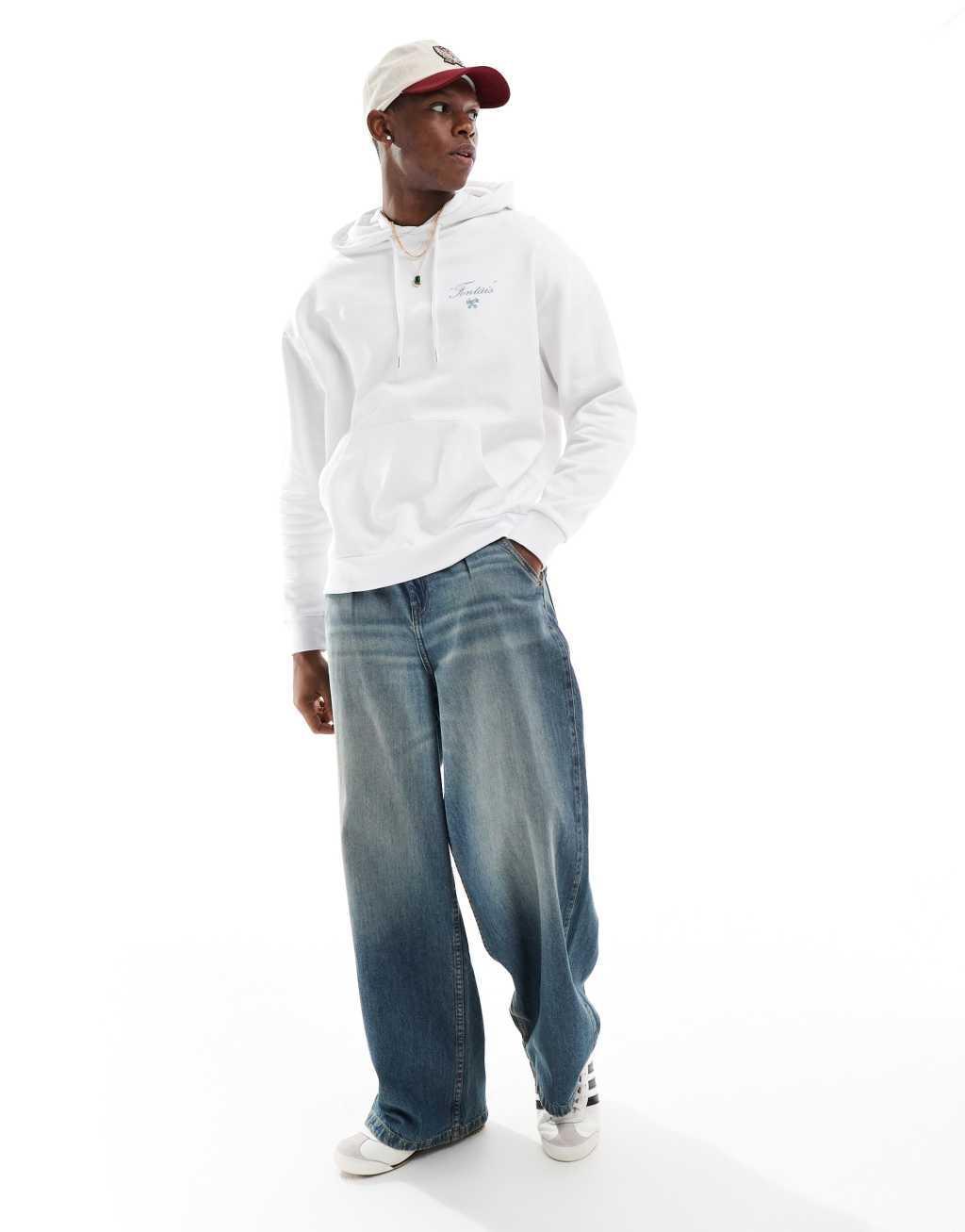 ASOS DESIGN oversized hoodie with print in white Product Image