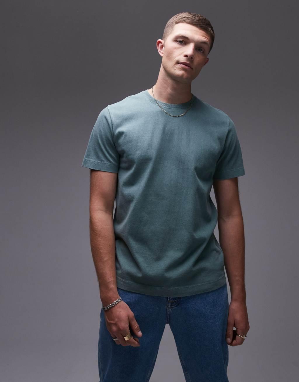 Topman regular T-shirt in washed green Product Image