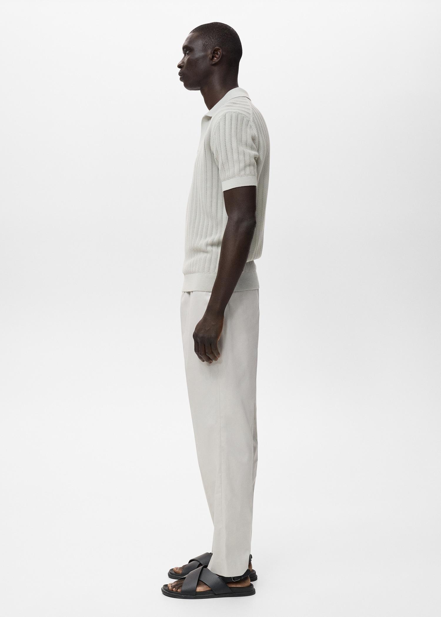 Fine-knit herringbone polo shirt - Men | MANGO USA Product Image