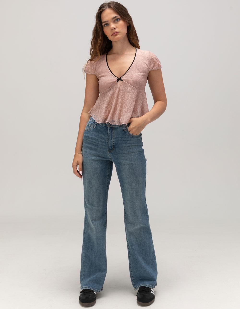FULL TILT Lace V-Neck Womens Top - IVORY Product Image