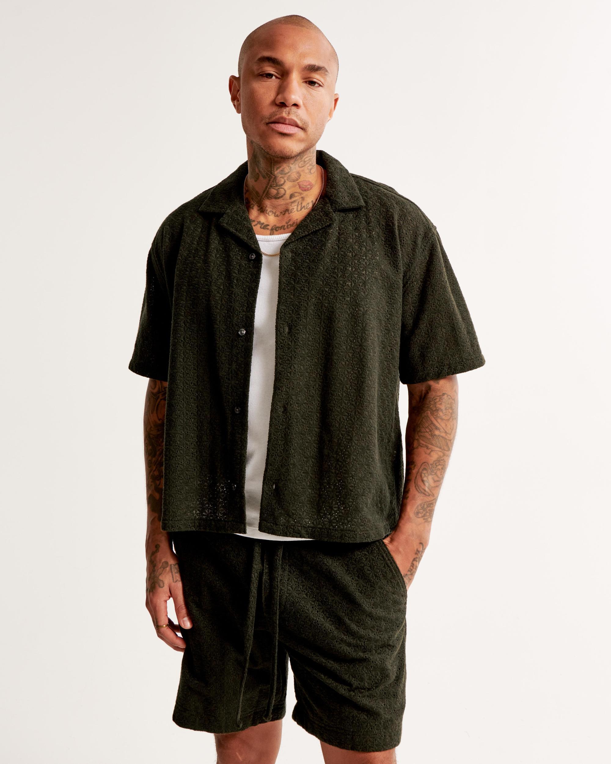 Camp Collar Cropped Lace Shirt Product Image
