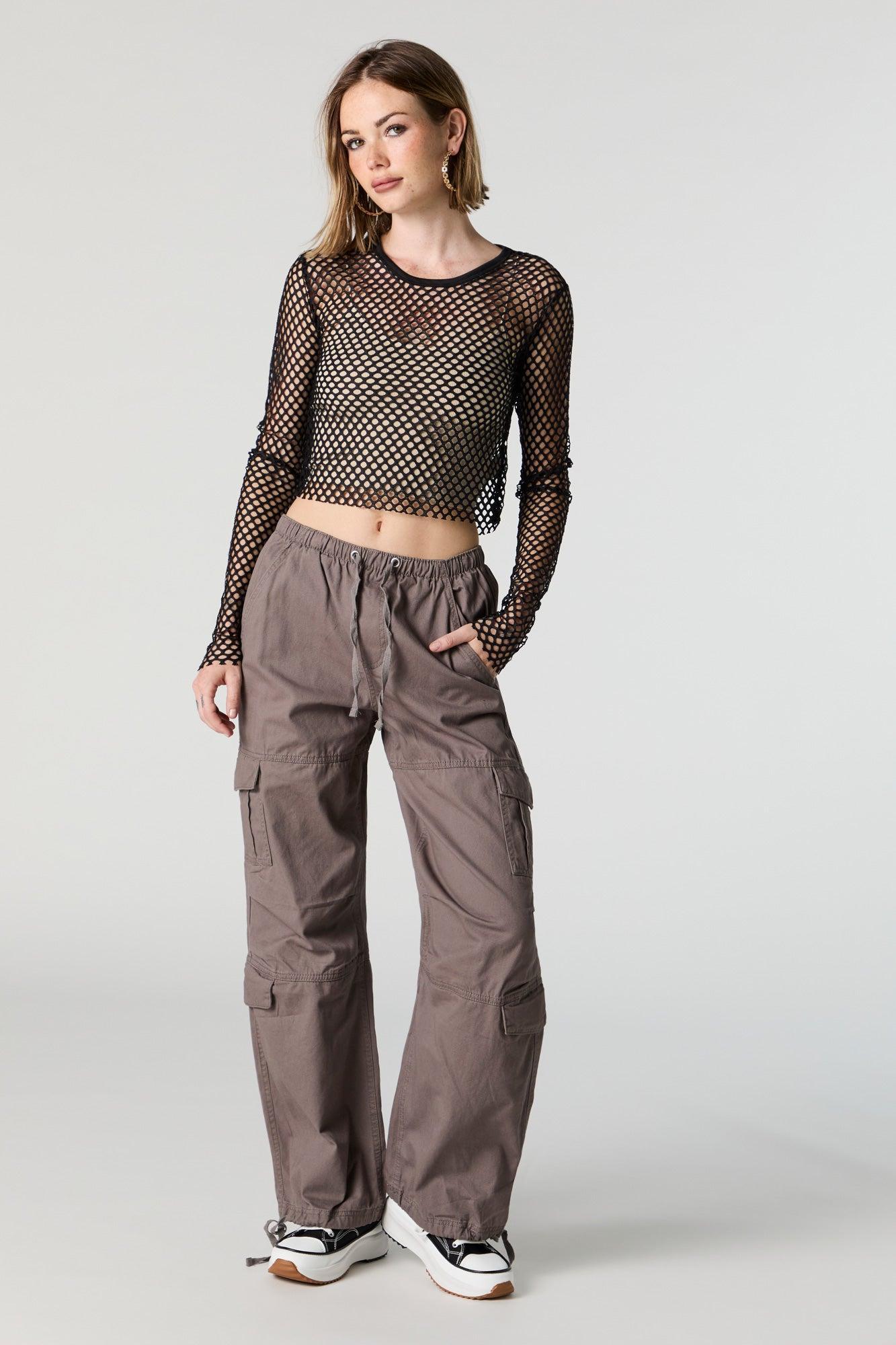 Wide Fishnet Long Sleeve Crop Top Female Product Image