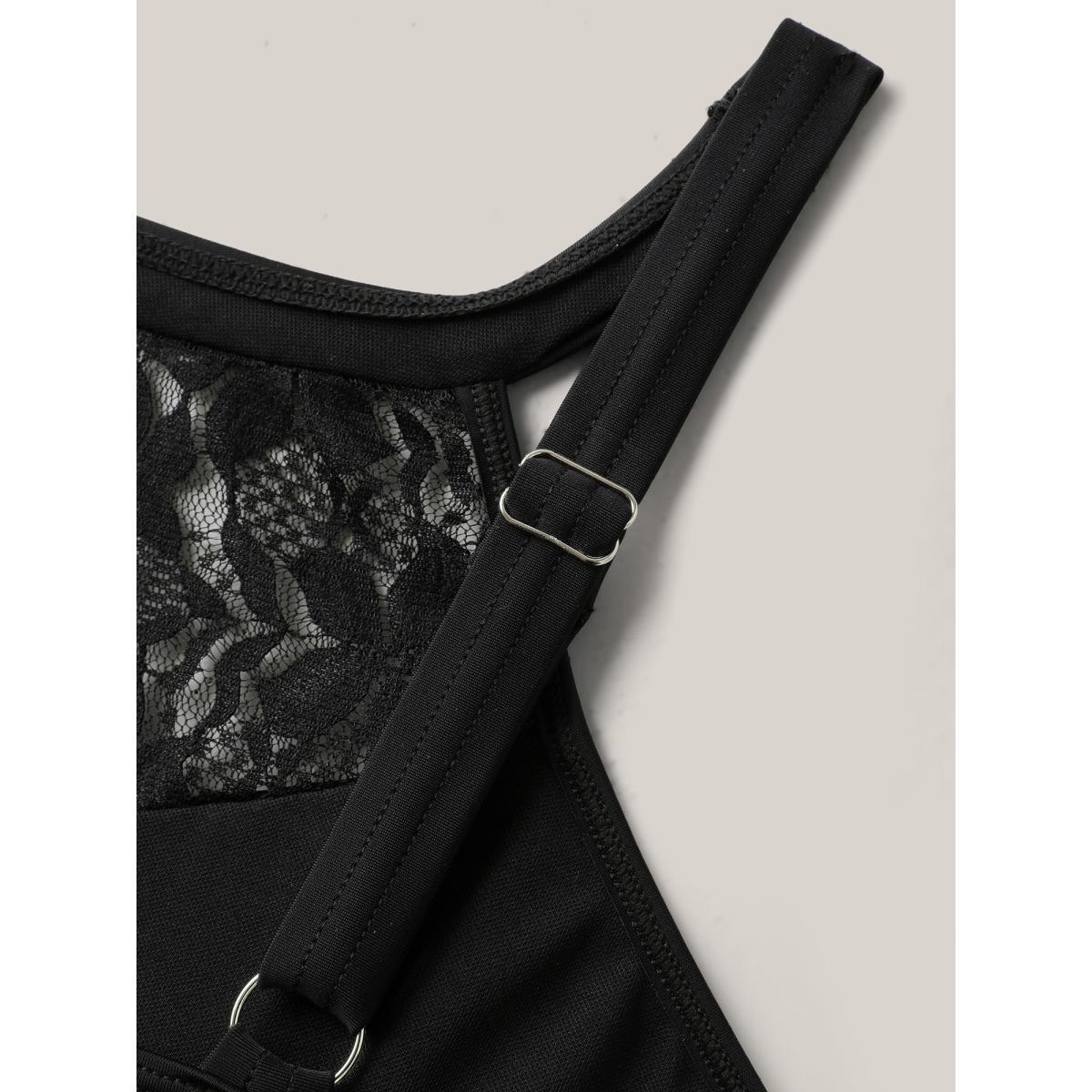 Plus Size Lace Sheer Slit Adjustable Straps Swim Dress Women's Swimwear Black Beach Bodycon Halter neck High stretch Curve Swim Dresses BloomChic 10/M Product Image