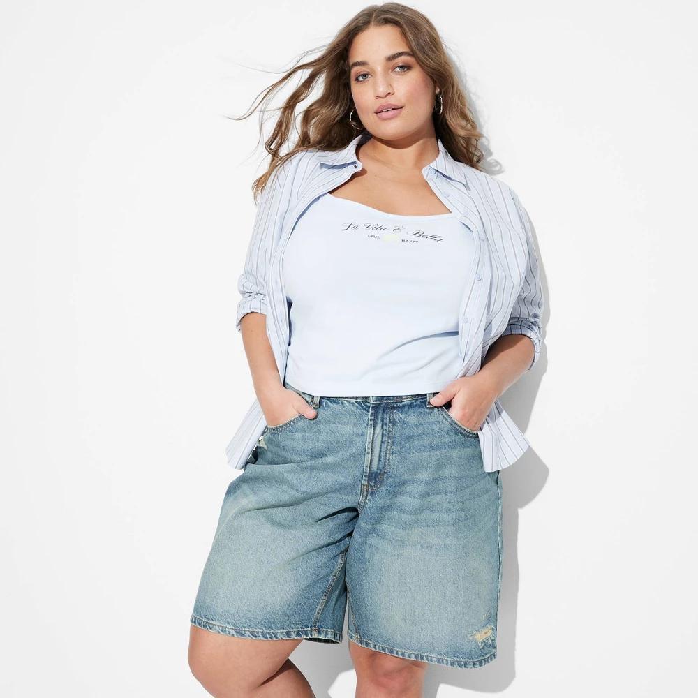 Women's Mid-Rise EasyRigid Cut-Off Jorts - Wild Fable™ 14: Relaxed Fit Denim Shorts, 10" Inseam Product Image