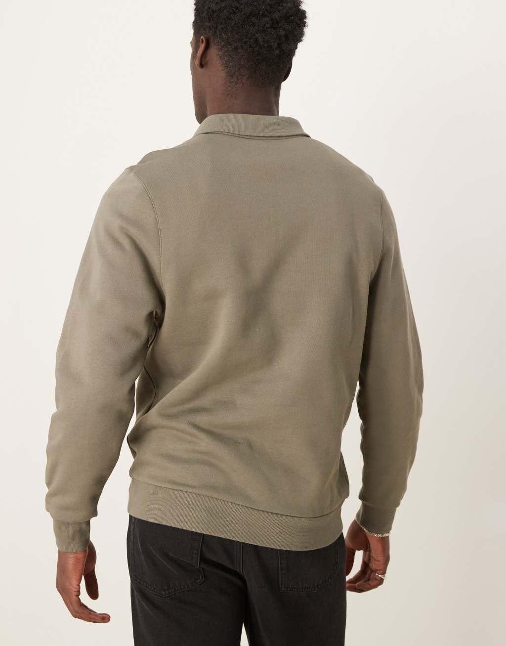 ASOS DESIGN quarter zip collar sweatshirt in khaki Product Image