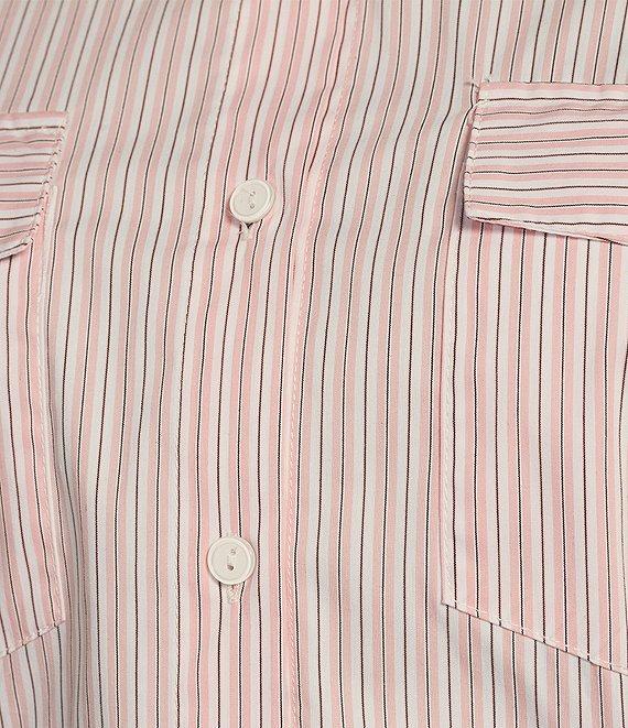 ELAN Woven Stripe Print Point Collar Long Sleeve Belted Button Front Shirt Dress Product Image