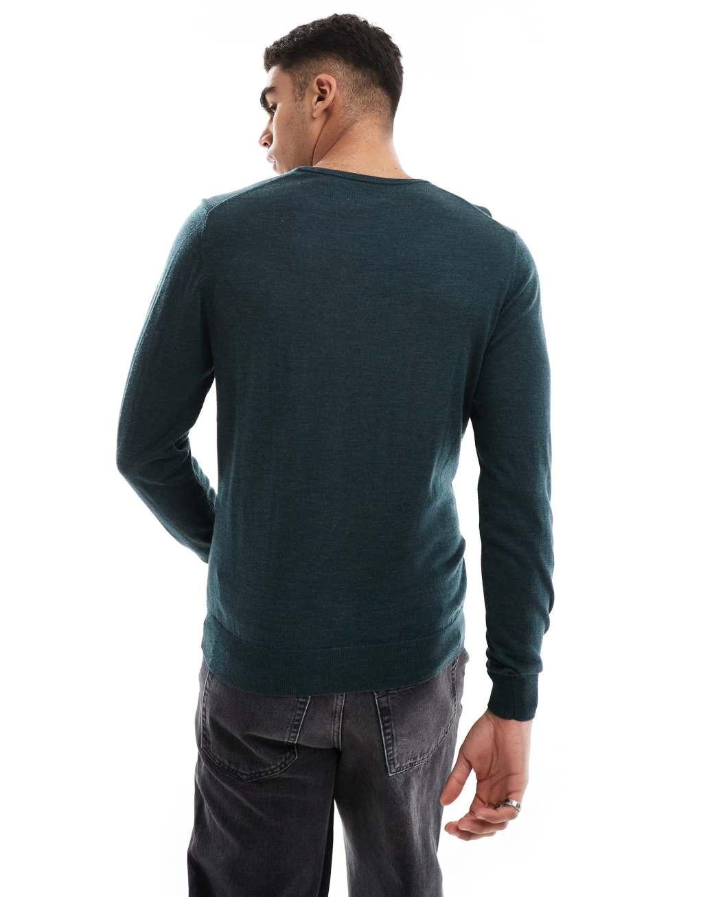 Scalpers Classic V-Neck Tricot Sweater In Darkgreen   Product Image