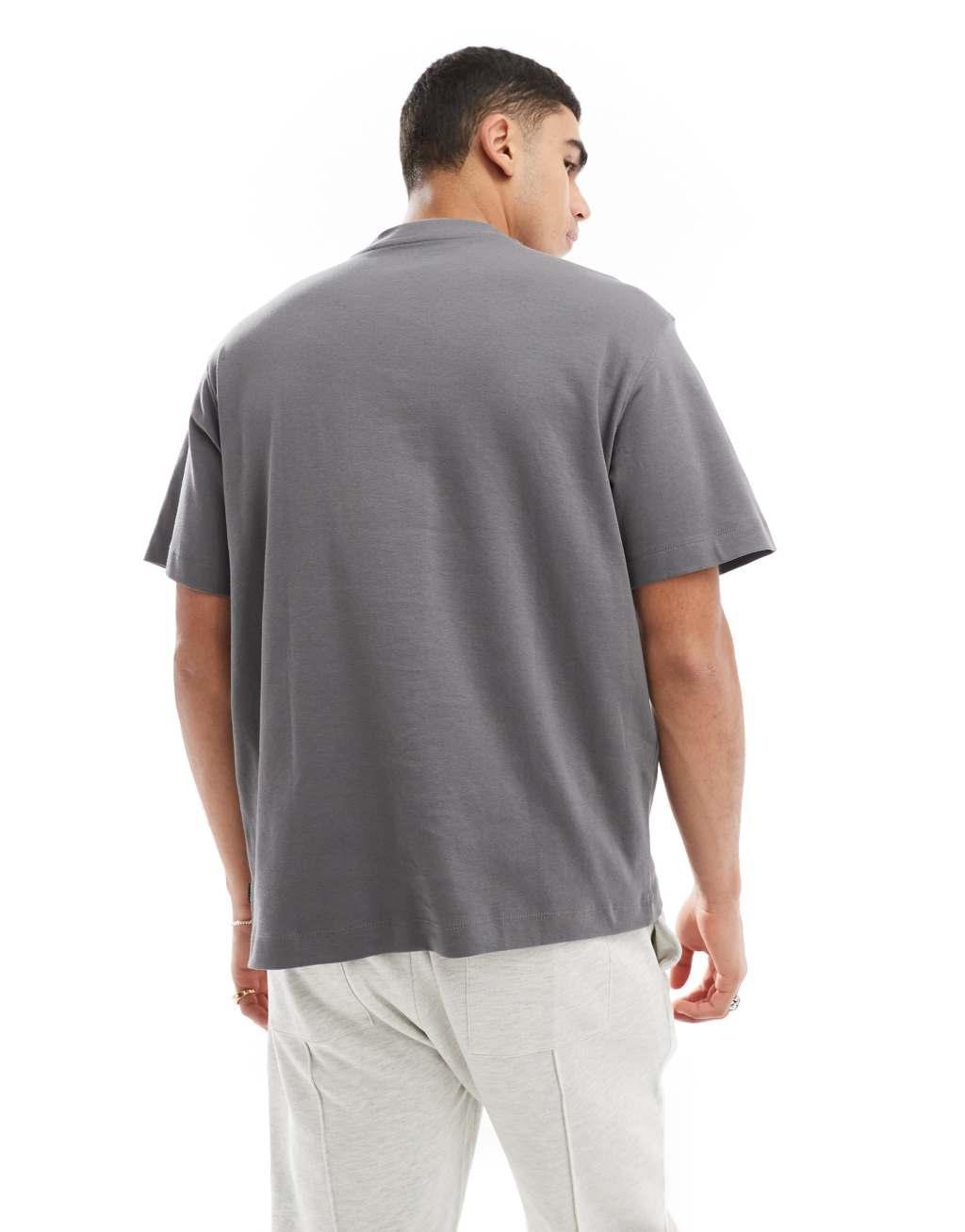 Jack & Jones oversized oversized heavyweight t-shirt in dark gray Product Image