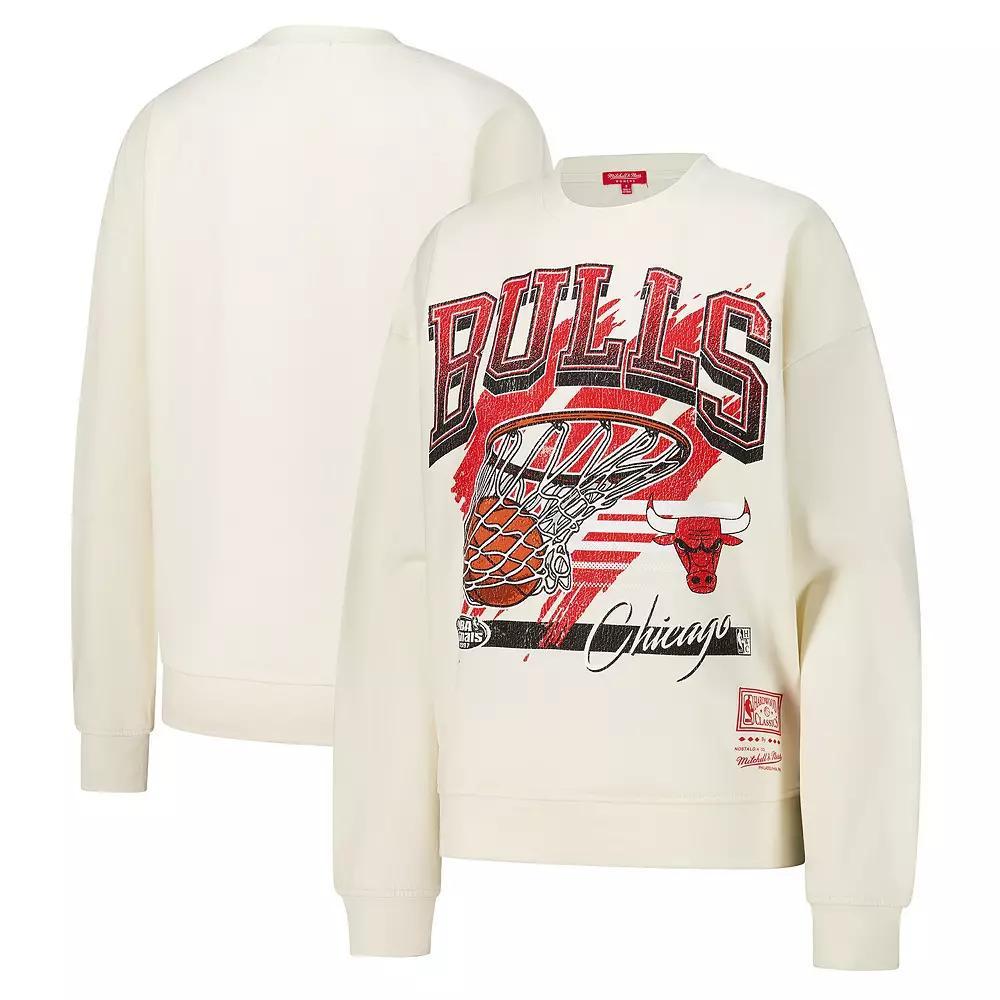 Women's Mitchell & Ness Cream Chicago Bulls Brush Bucket Pullover Sweatshirt, Size: Medium, Beige Product Image