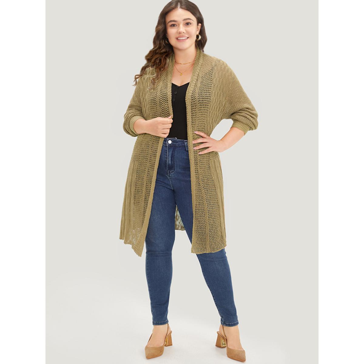 Plus Size Lapel Collar Open Front Tunic Drape Cardigan Bronze Women Casual Loose Long Sleeve Dailywear Cardigans BloomChic 18-20/2X Product Image
