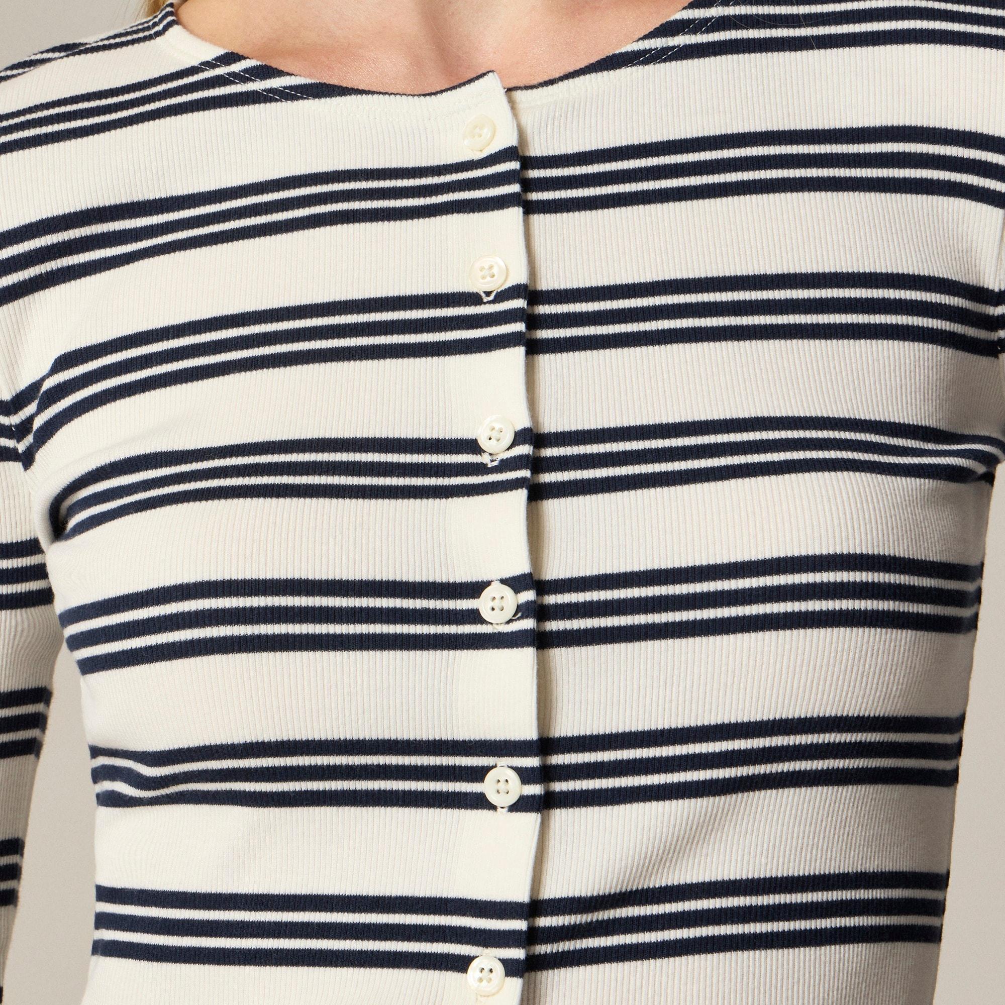 Fine rib knit cardigan in stripe Product Image