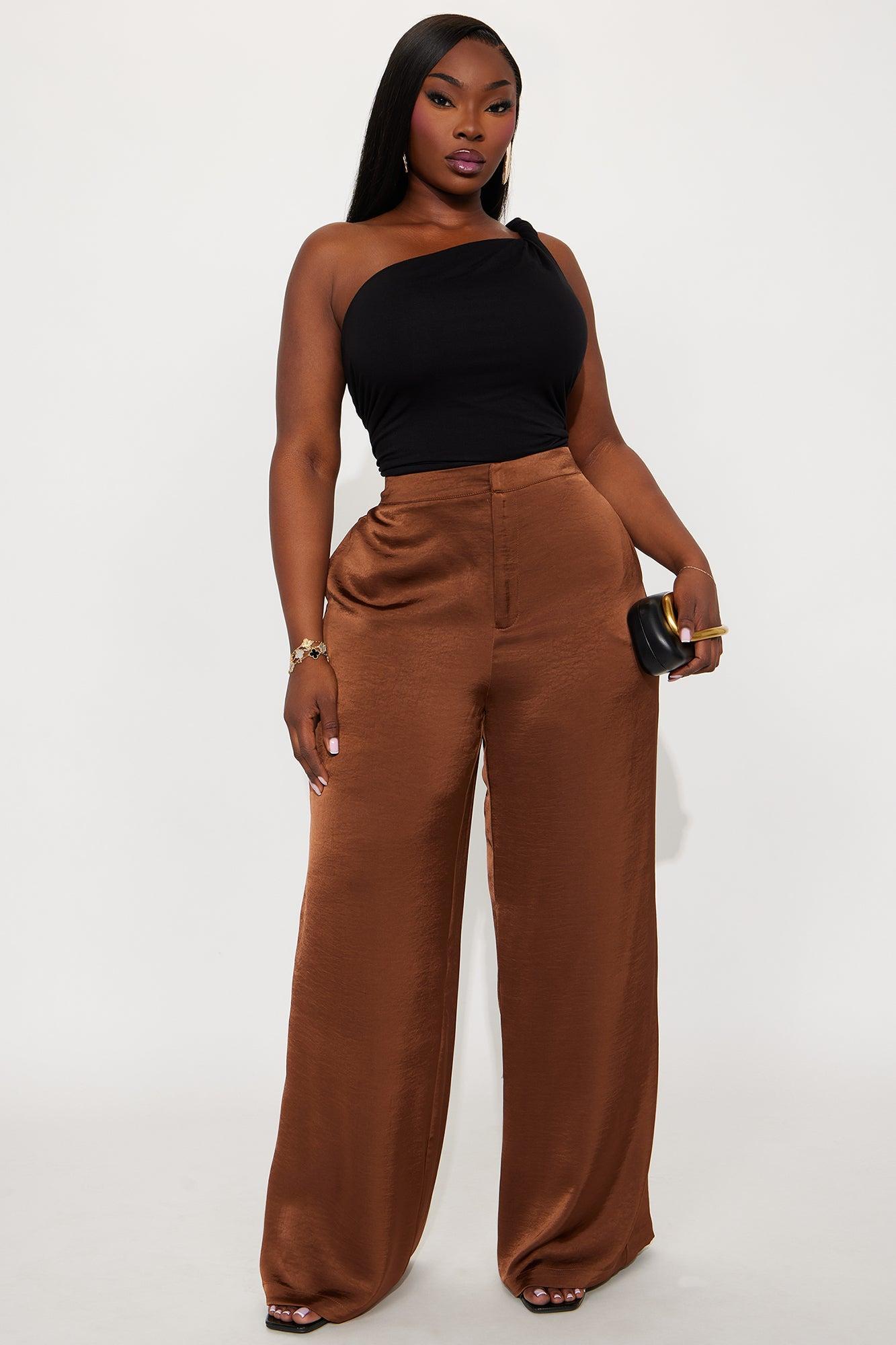 Denise Satin Wide Leg Trouser Pant - Chocolate Product Image