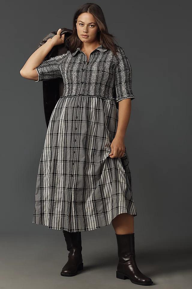 Maeve Short-Sleeve Smocked Midi Shirt Dress Product Image