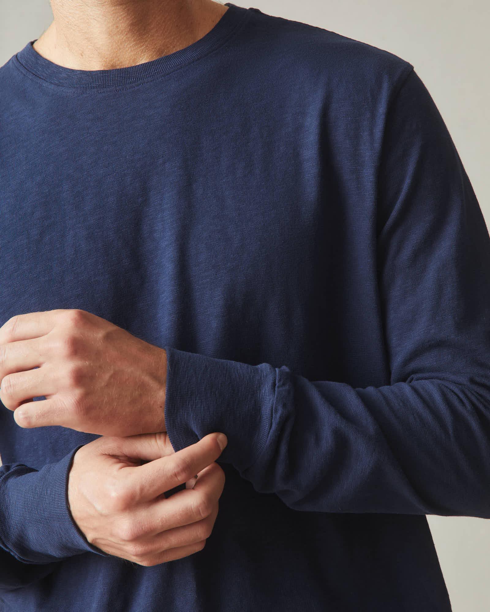 Men's Premium Slub Crew Long Sleeve Tee - Navy Male Product Image
