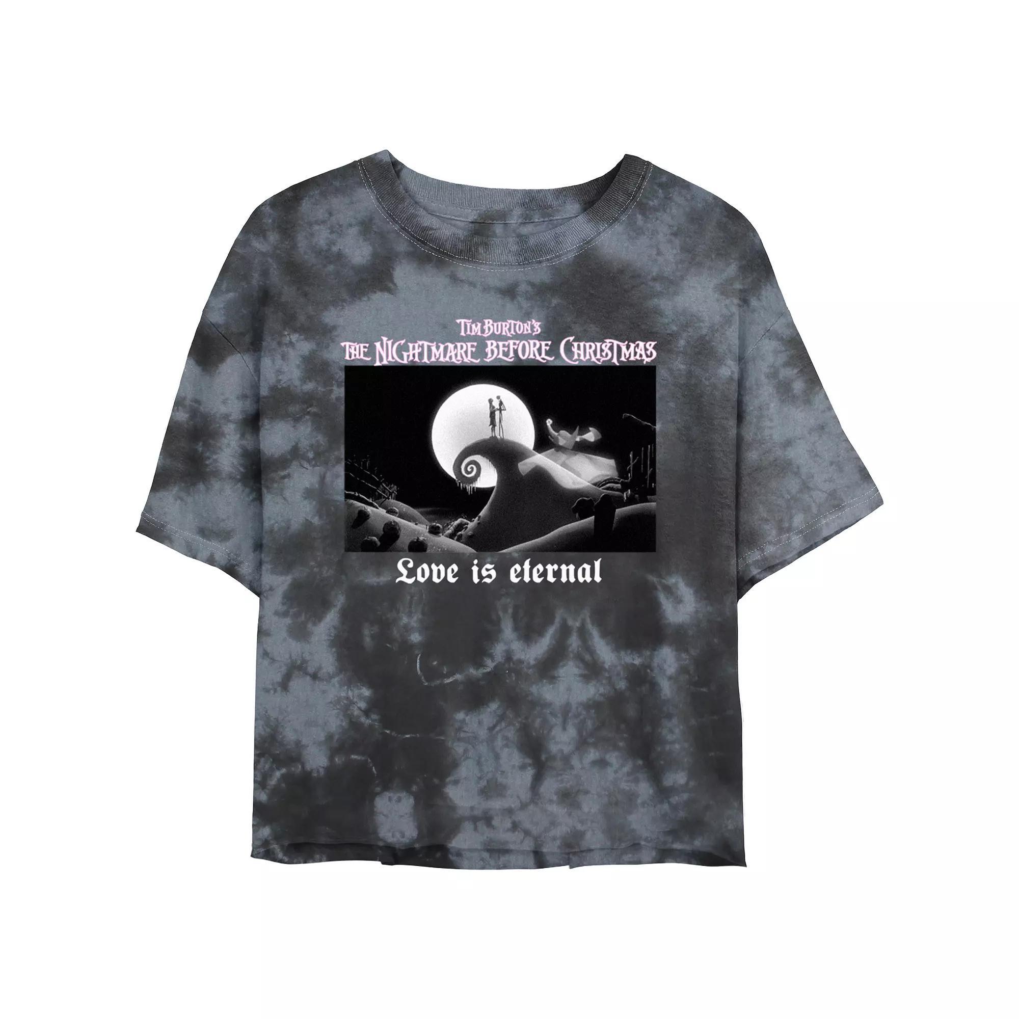 Disney's The Nightmare Before Christmas Love Is Eternal Crop Top Bombard Wash Juniors' Graphic Tee, Women's, Size: Small, Black Grey Product Image
