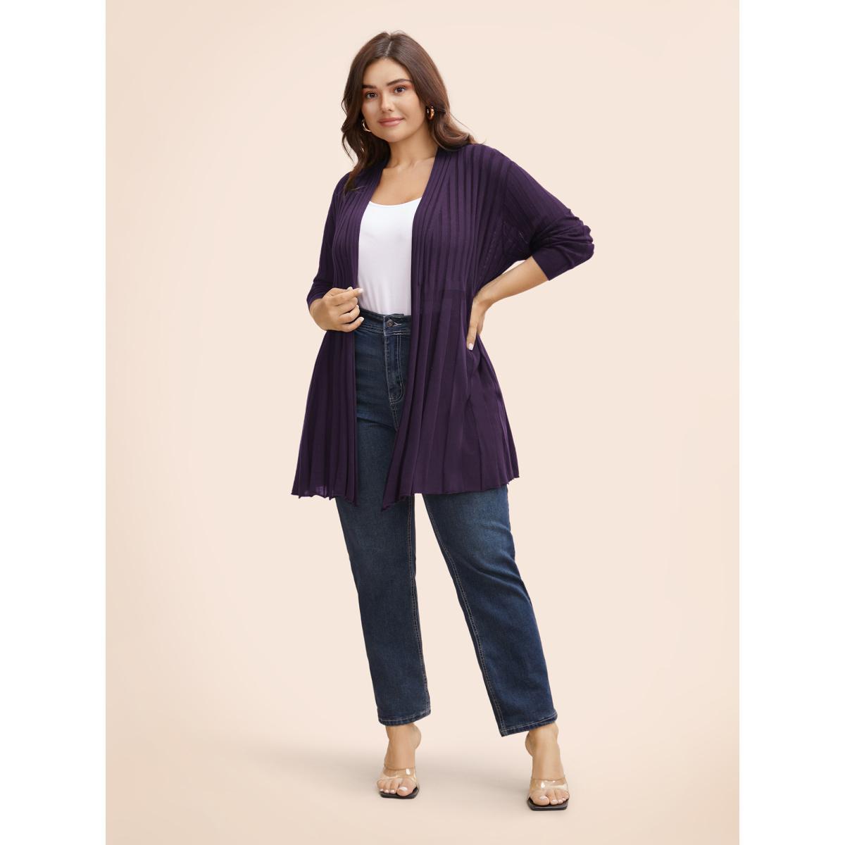 Plus Size Plain Textured Kimono Collar Cardigan Aegean Women Casual Loose Long Sleeve Everyday Cardigans BloomChic 14-16/1X Product Image