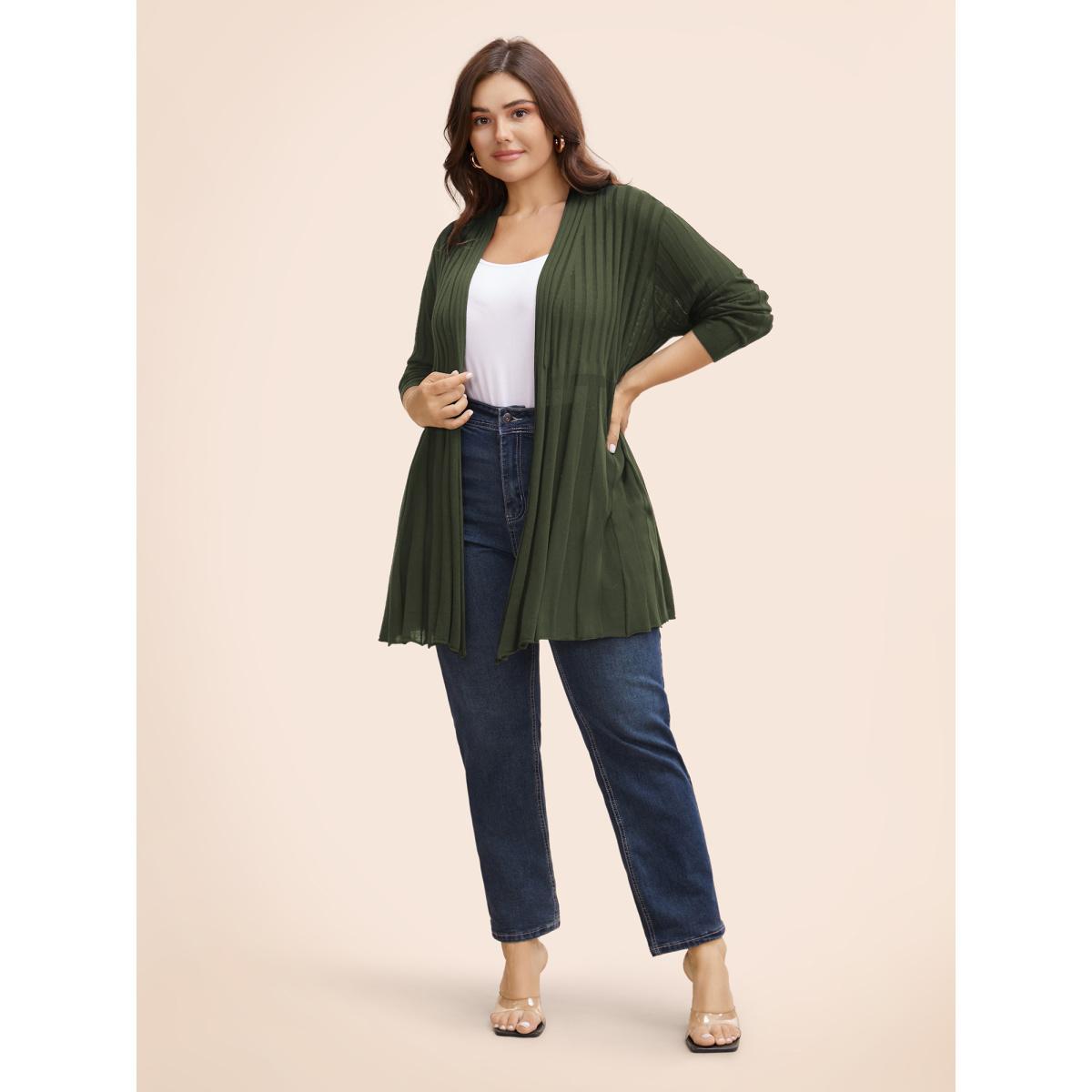 Plus Size Plain Textured Kimono Collar Cardigan Aegean Women Casual Loose Long Sleeve Everyday Cardigans BloomChic 14-16/1X Product Image