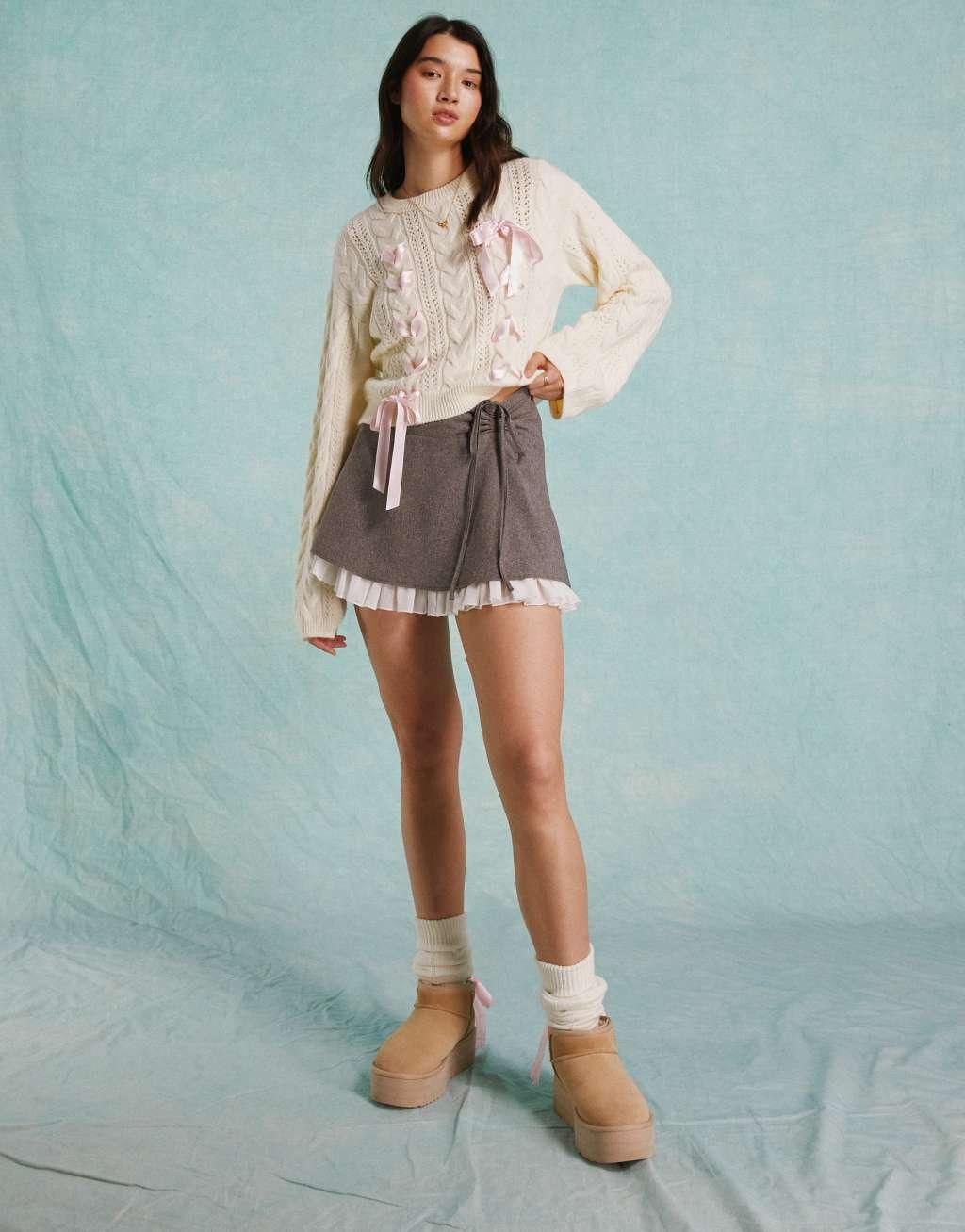 Miss Selfridge tailored ruffle hem mini skirt Product Image