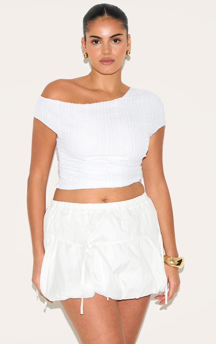 Plus White Cotton Bow Detail Puffball Micro Mini Skirt Product Image