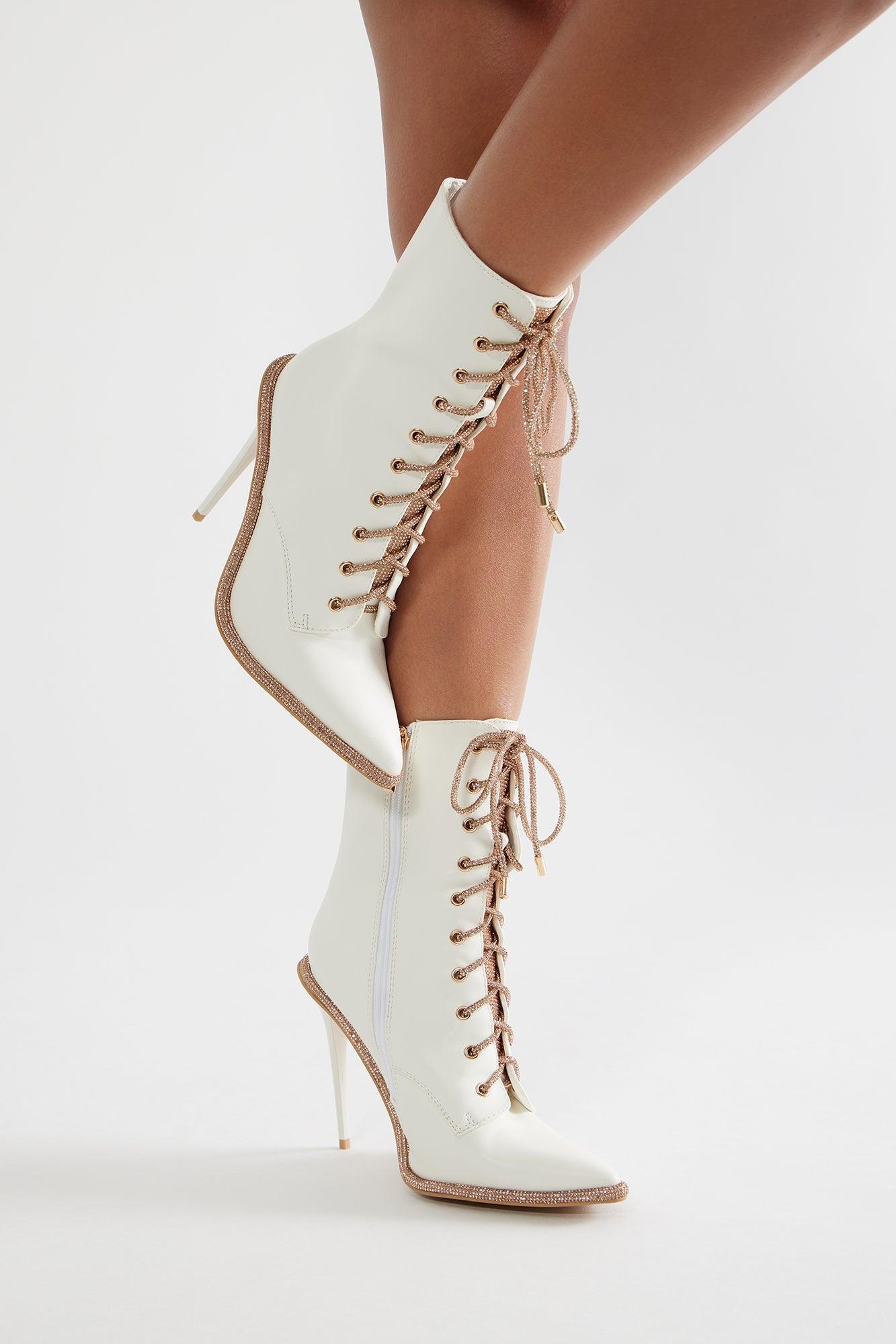 Odora Rhinestone Booties - White Product Image