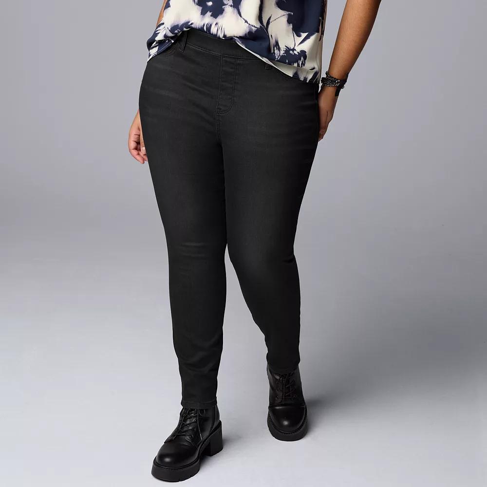 Plus Size Simply Vera Vera Wang Mid-Rise Denim Shaping Leggings, Women's, Size: 2XL, Black Rinse Product Image