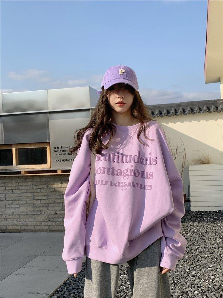 Round Neck Lettering Print Pullover Product Image