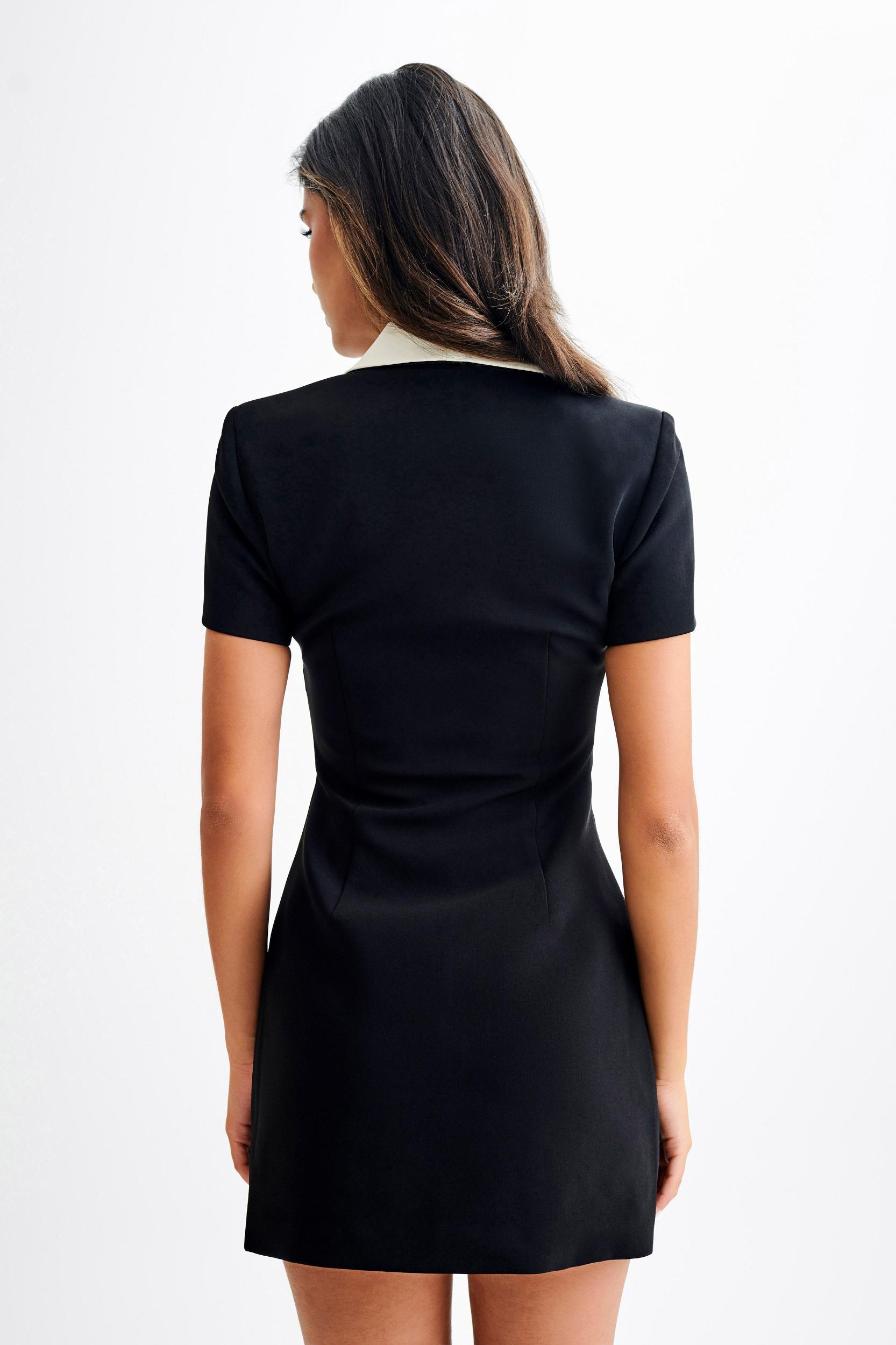 Paolina Collared Contrast Suiting Mini Dress - Black/White Product Image